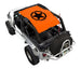 Sun Shade Stock Printed Top for Jeep Wrangler LJ (2004–2006) by SpiderWebShade; bright orange with black star logo.