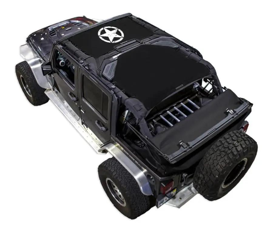 Sun Shade for Jeep Wrangler JKU 4-Door by SpiderWebShade; black printed shade top with white logo