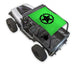 SpiderWebShade sun shade for Jeep Wrangler YJ (1987–1996) in bright green with black star logo