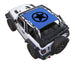 Sun Shade by SpiderWebShade for Jeep Wrangler JL 2-Door stock-printed top; blue shade with black star logo