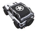 Sun shade SpiderWebShade for Jeep Wrangler JL 2-Door; stock printed black shade with white star logo