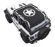 Sun shade SpiderWebShade for Jeep Wrangler JL 2-Door; stock printed black shade with white star logo