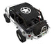 Sun shade top for Jeep Wrangler LJ (2004–2006) by SpiderWebShade, black fabric with white star print.