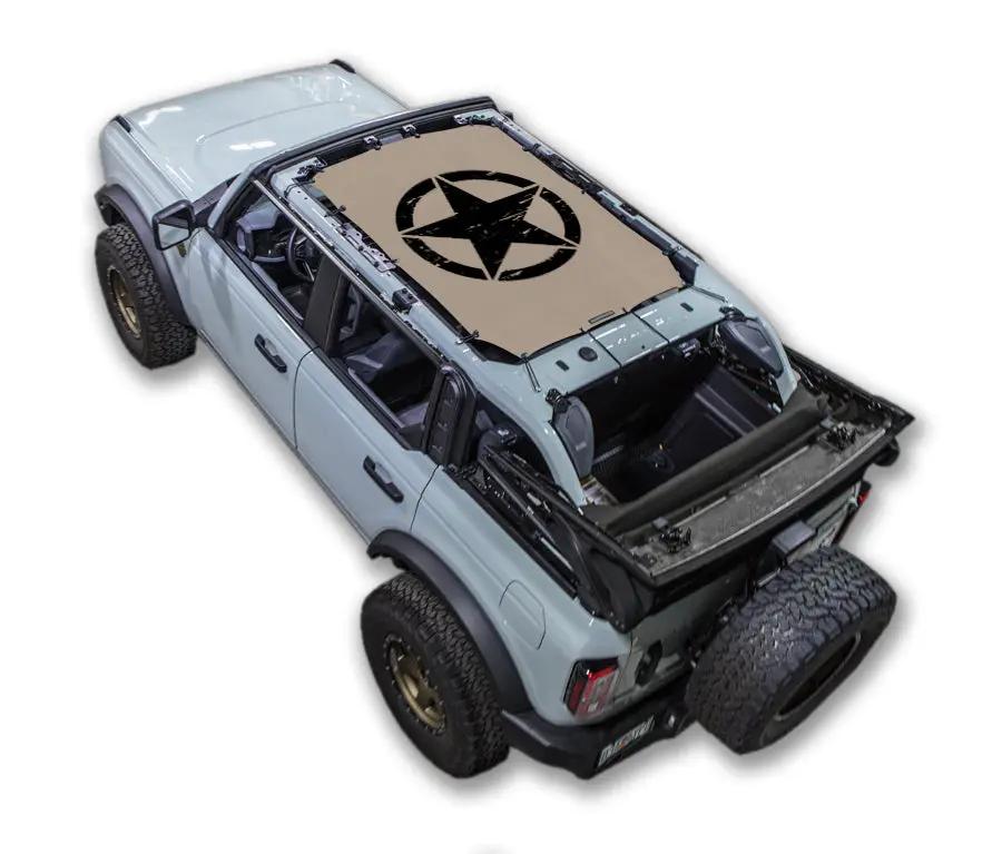 Sun shade for Ford Bronco (2021–2026), tan printed shade top with star emblem