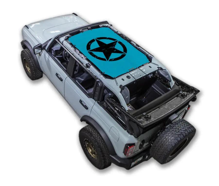 Sun shade top for Ford Bronco (2021–2026), turquoise with SpiderWebShade star logo
