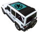 SpiderWebShade sun shade for Jeep Wrangler JLU; turquoise printed shade top with black star logo