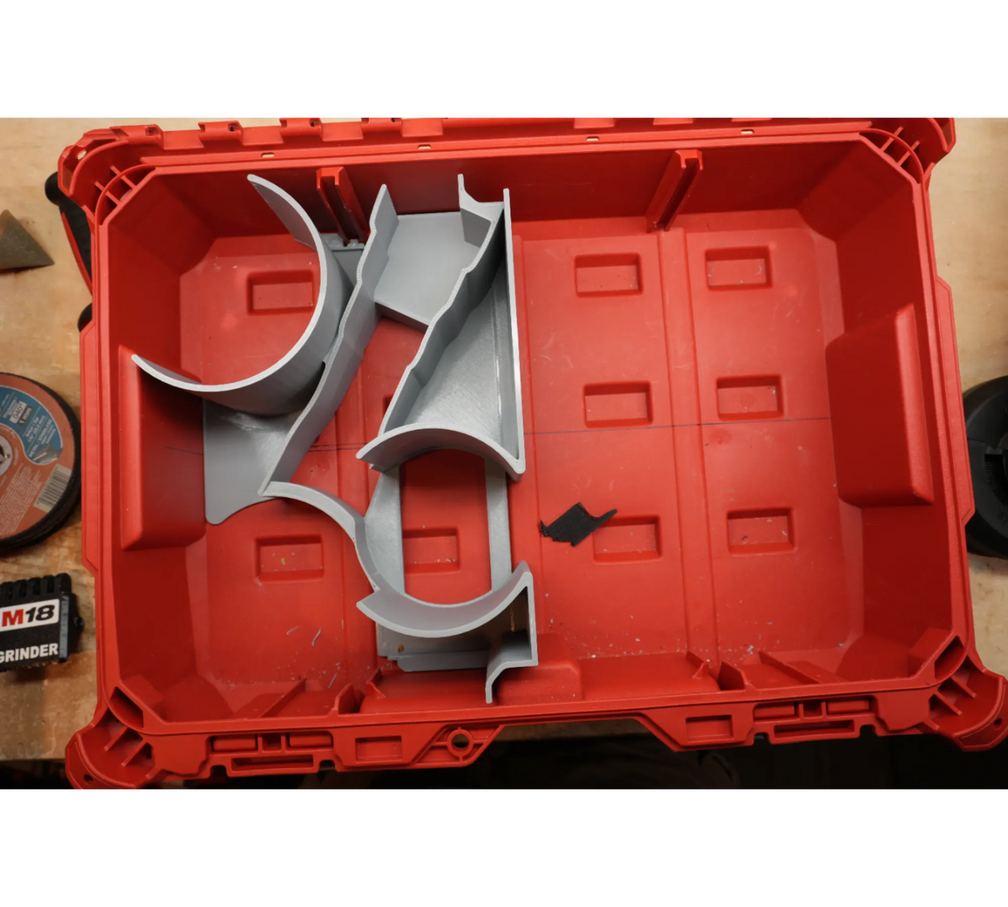 Packout Small Tool Box Insert in red case with grey dividers for Milwaukee M18 FUEL 4.5in Grinder 2880 MAG2880 TB