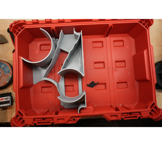 Packout Small Tool Box Insert in red case with grey dividers for Milwaukee M18 FUEL 4.5in Grinder 2880 MAG2880 TB