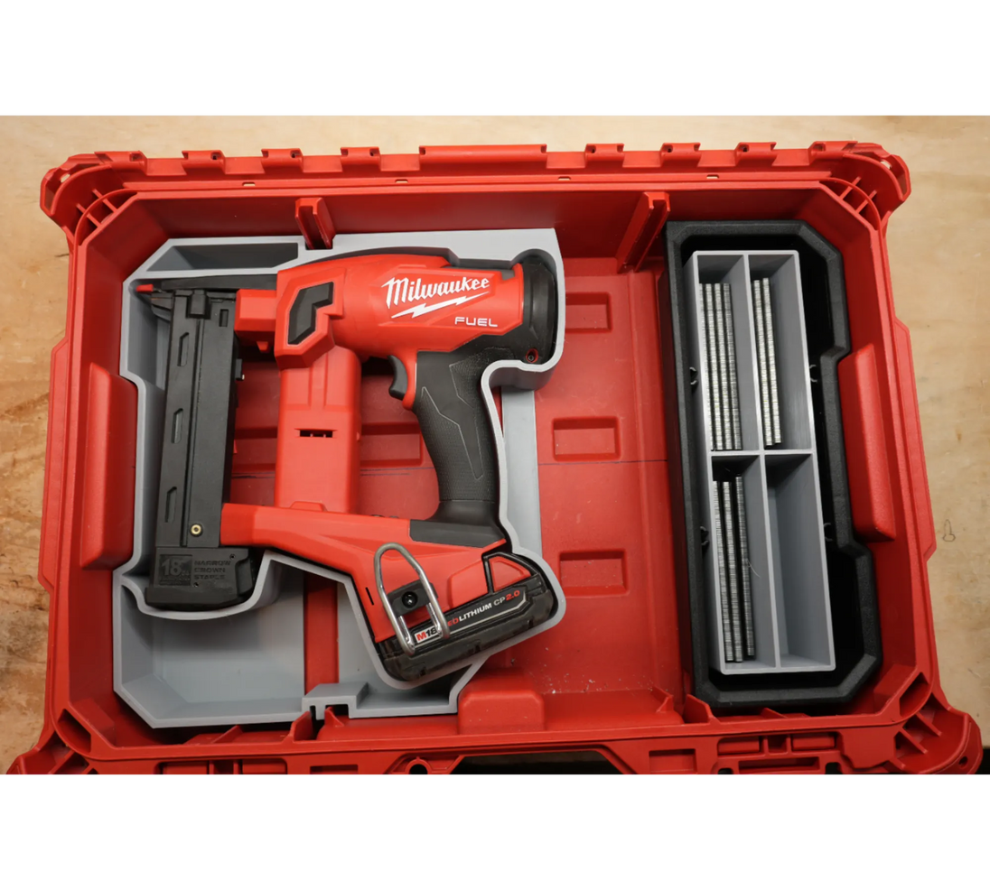Packout Small Tool Box Insert for 18-Gauge Stapler MS18 TB, red Packout case with gray tray and Milwaukee tool