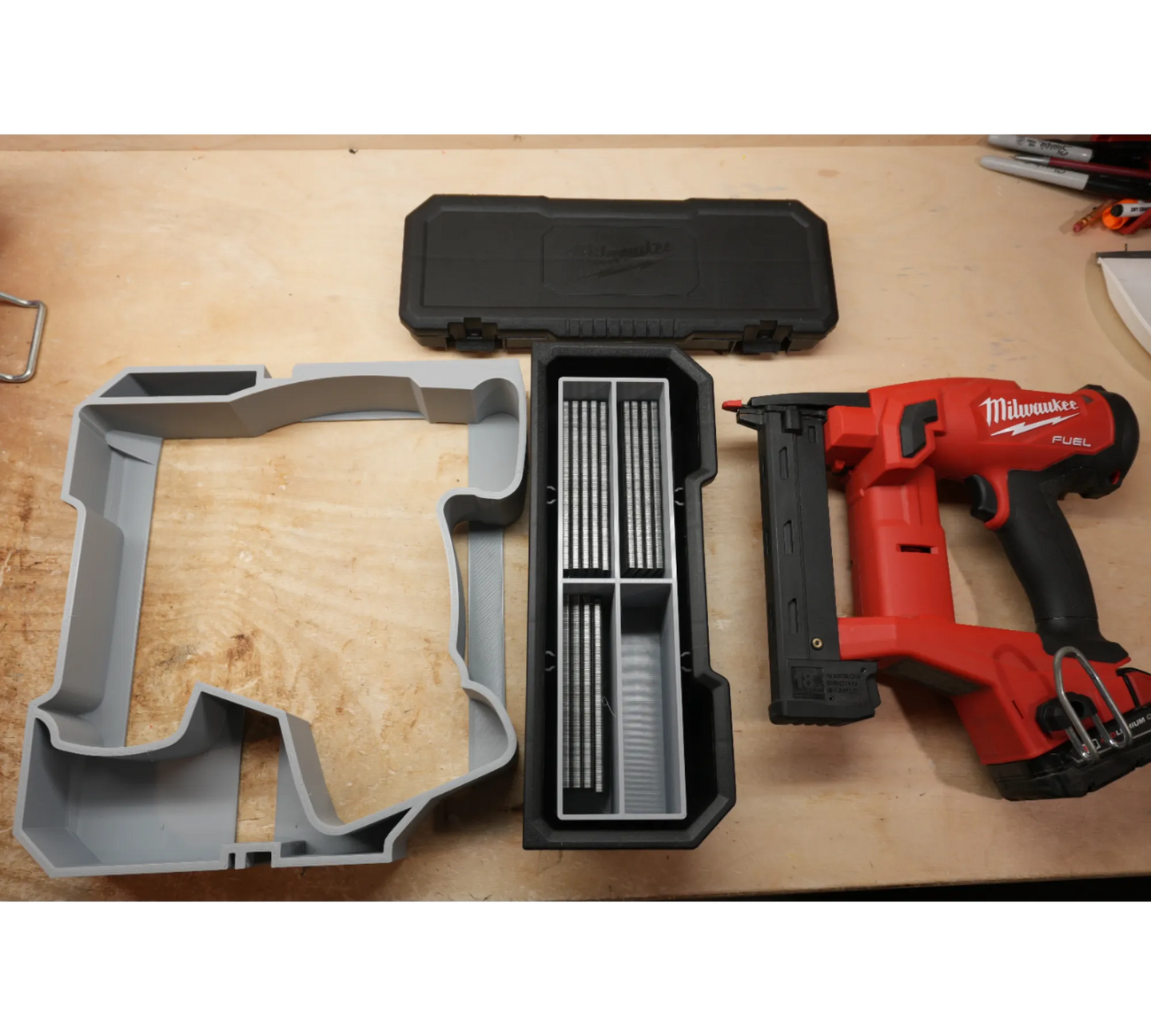 Packout Small Tool Box Insert MS18 TB for 18-Gauge Stapler, 10-Spot Tools, gray plastic with segmented compartments