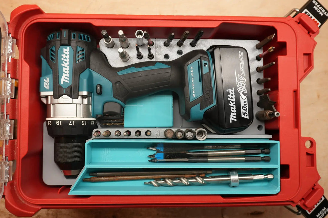 Packout Insert for Makita 18V Hammer Drill Mk18HD by 10-Spot Tools, turquoise tool organizer with drill bits