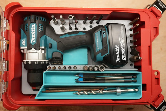 Packout Insert for Makita 18V Hammer Drill Mk18HD by 10-Spot Tools, turquoise tool organizer with drill bits