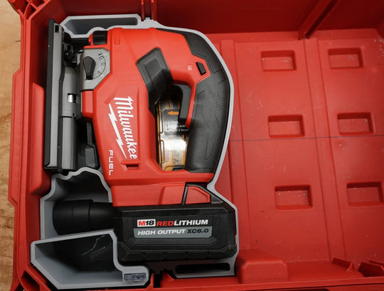 Packout Tool Box Insert MDJ TB for M18 D-Handle Jig Saw, 10-Spot Tools, red Milwaukee tool with XC6.0 battery