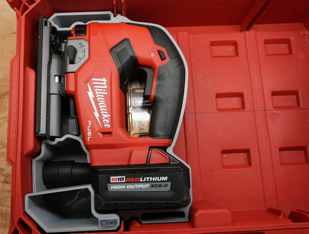 Packout Tool Box Insert MDJ TB for M18 D-Handle Jig Saw, 10-Spot Tools, red Milwaukee tool with XC6.0 battery