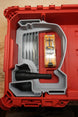 Packout Tool Box Insert for M18 D-Handle Jig Saw MDJ TB by 10-Spot Tools, gray plastic with blade slots; DEWALT blade pack visible