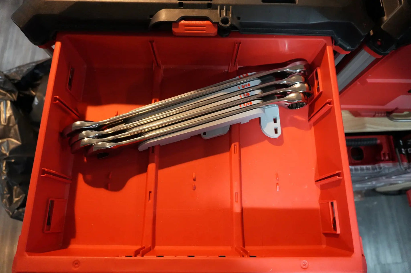 Packout Drawer Inserts for ICON Large Wrench Set ICW-S D LF, red plastic tray with chrome wrenches