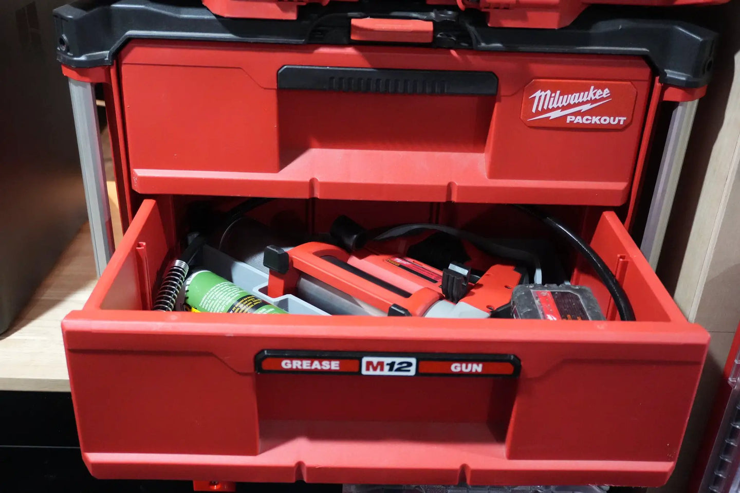Packout Drawer Insert for M12 Grease Gun (MGG D) Milwaukee Packout red plastic toolbox insert