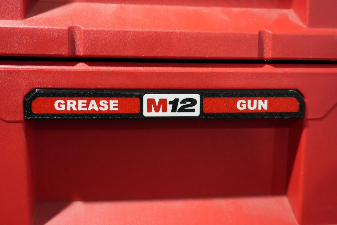 Packout Drawer Insert for M12 Grease Gun MGG D, red toolbox with black GREASE M12 GUN label
