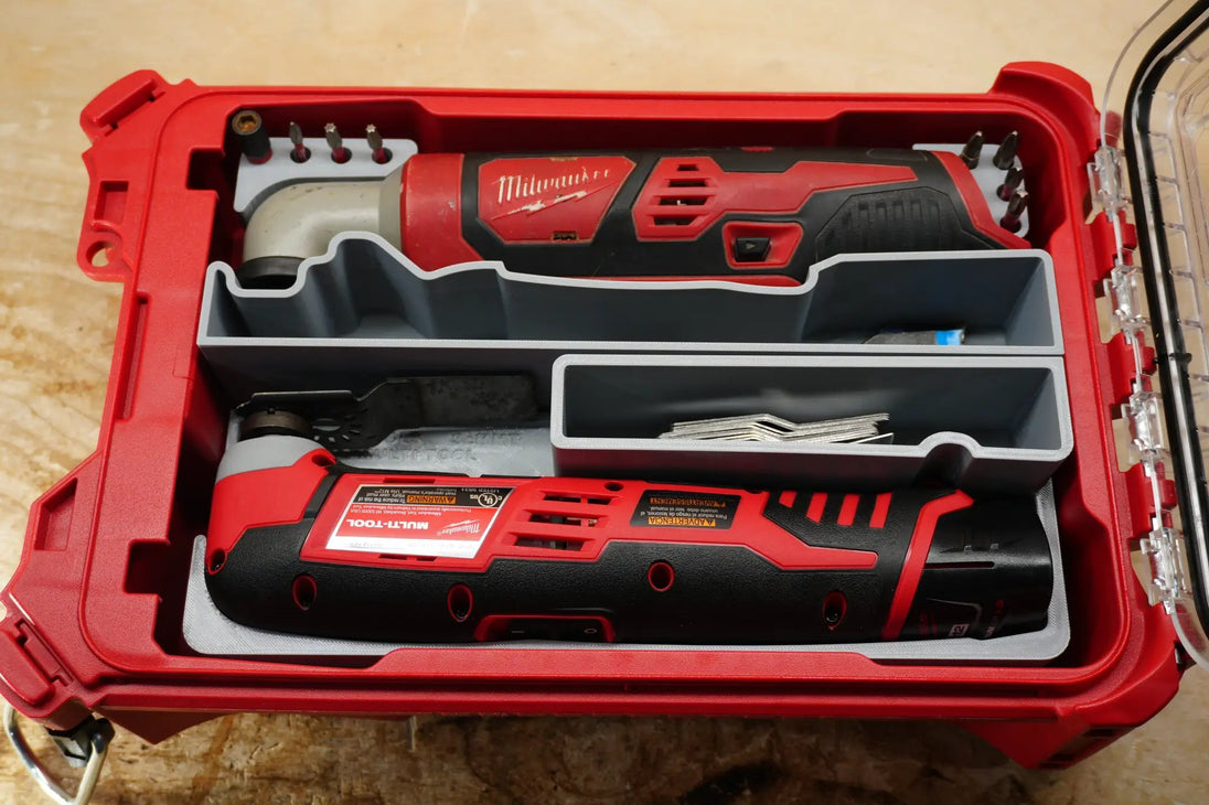 Packout SideCar Insert for M12 Right Angle Impact Driver by 10-Spot Tools, tool organizer in red Packout case