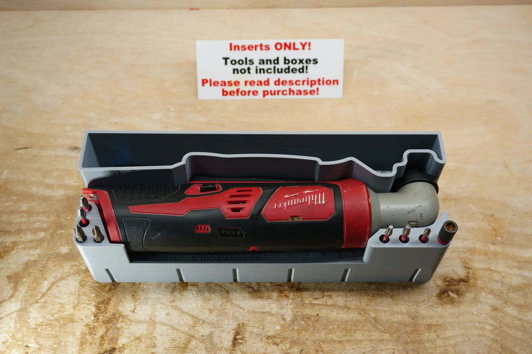 Packout SideCar Insert for M12 Right Angle Impact Driver ScMRAID, gray insert in toolbox with drill
