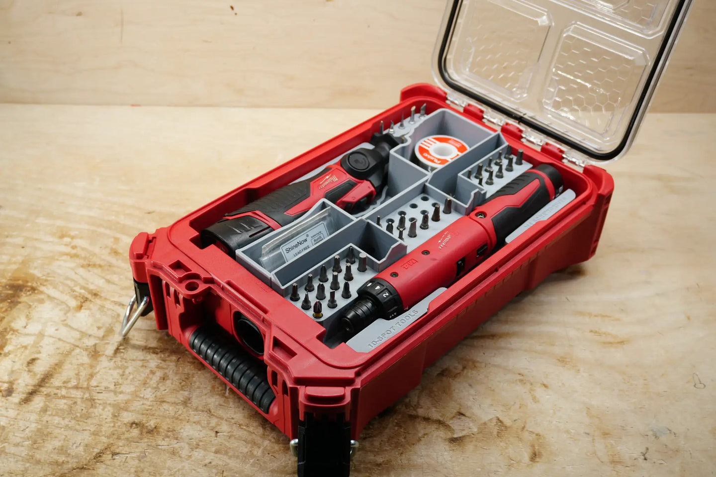 Packout SideCar Insert for M12 Soldering Iron ScMSI — 10-Spot Tools gray insert with bit dividers in red case