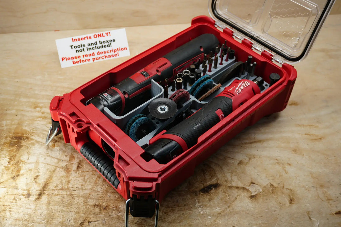 Packout SideCar Insert for M12 FUEL Straight Die Grinder, 10-Spot Tools; red Packout case with Milwaukee tool and bits