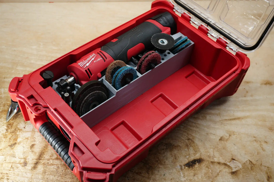 Packout SideCar Insert for M12 FUEL Straight Die Grinder ScMSDG, red tool organizer with grinding discs