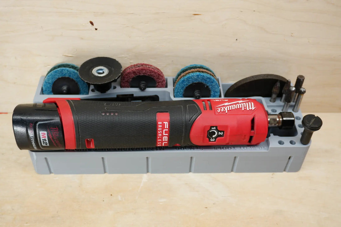 Packout SideCar Insert for Milwaukee M12 FUEL Straight Die Grinder, 10-Spot Tools tool organizer with abrasive discs
