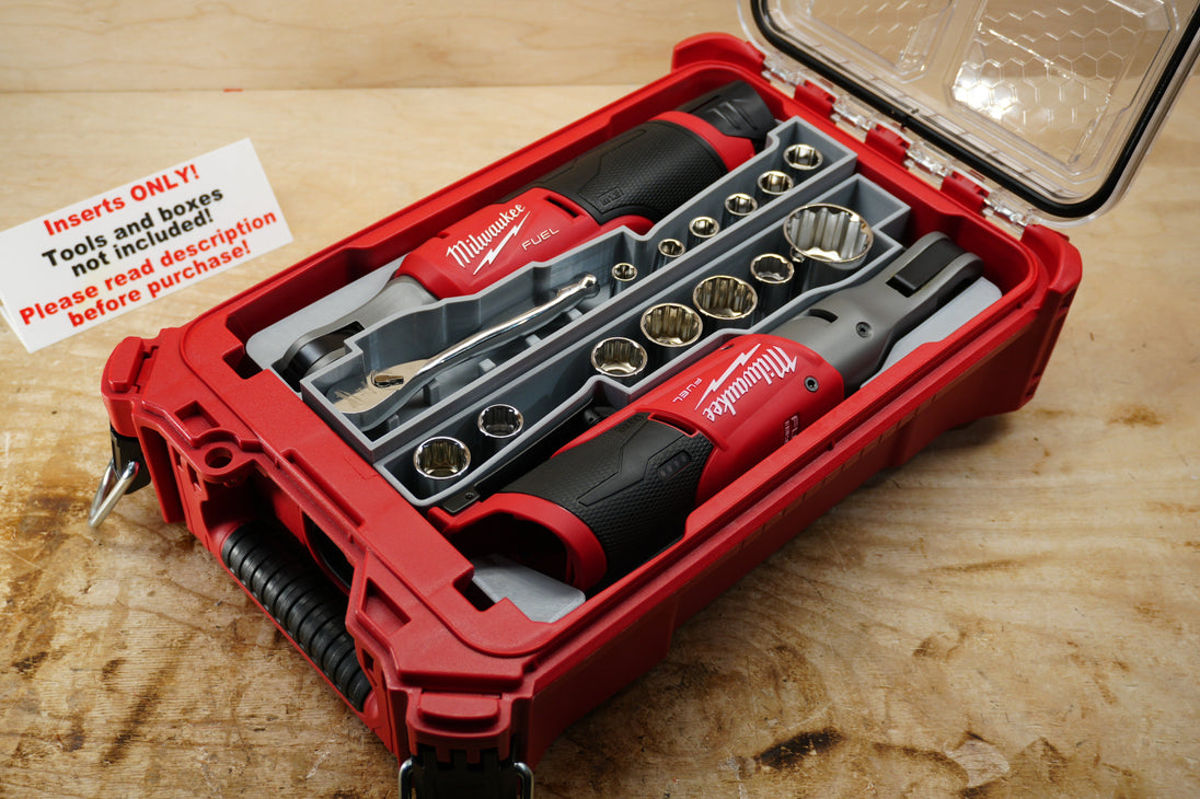 SideCar Inserts for Packout Organizer Boxes - 10-Spot Tools, gray socket trays in red Milwaukee Packout case
