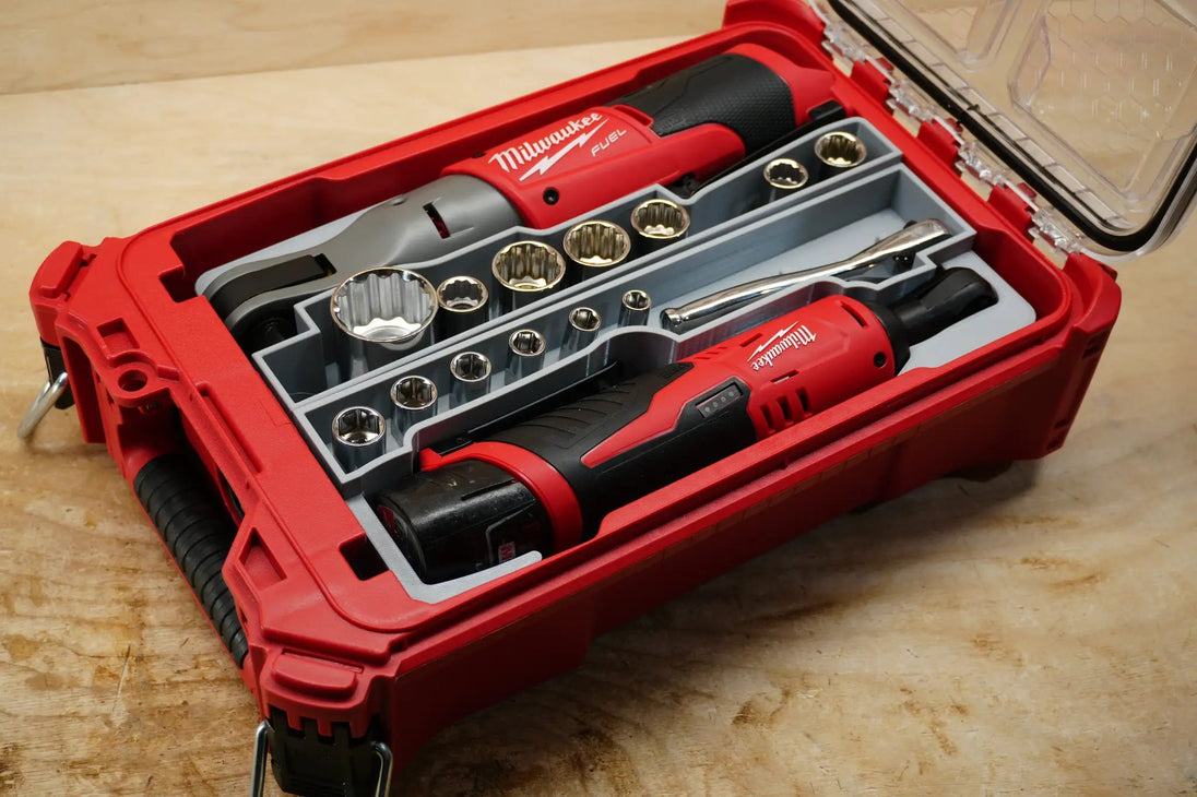 Packout SideCar Insert for M12 1/4 Ratchet ScMR2456 – Milwaukee red case with grey insert and sockets