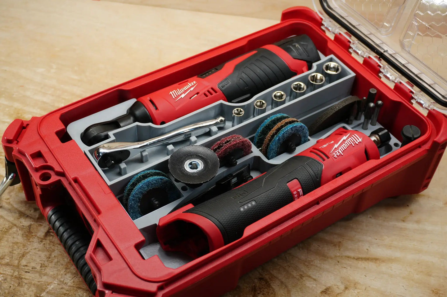 Packout SideCar Insert for M12 1/4in Ratchet Milwaukee in red Packout case