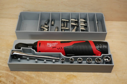 Packout SideCar Insert for M12 1/4-in Ratchet by 10-Spot Tools with sockets and bits in gray organizer