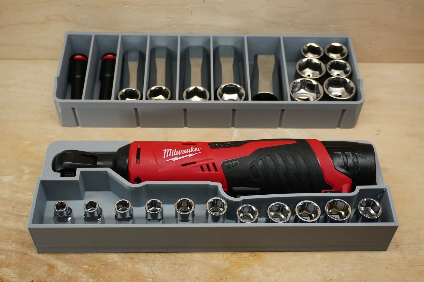 Packout SideCar Insert ScMR2457 for M12 3/8 Ratchet by 10-Spot Tools - gray plastic tool organizer with sockets