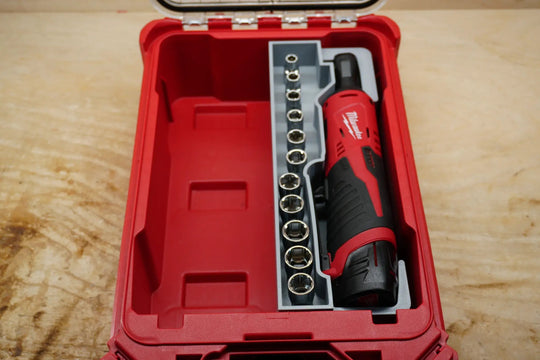 Packout SideCar Insert for M12 3/8 Ratchet by 10-Spot Tools in red Packout case with socket rail