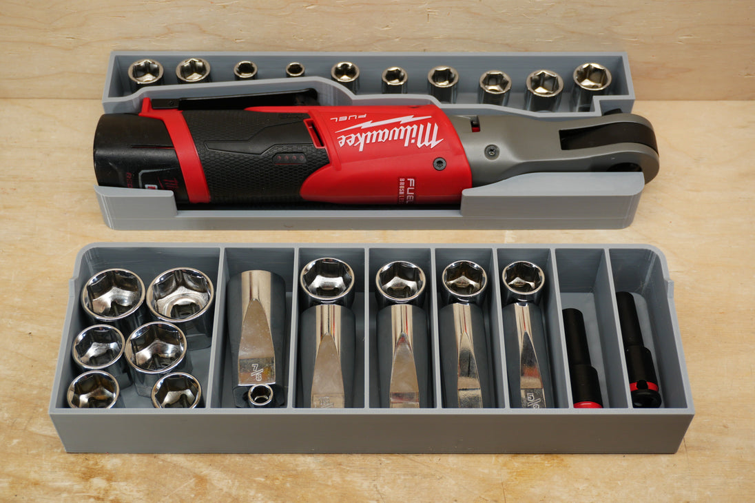 Packout SideCar Insert for M12 FUEL 3/8" Ratchet, 10-Spot Tools tool box insert with Milwaukee ratchet and sockets