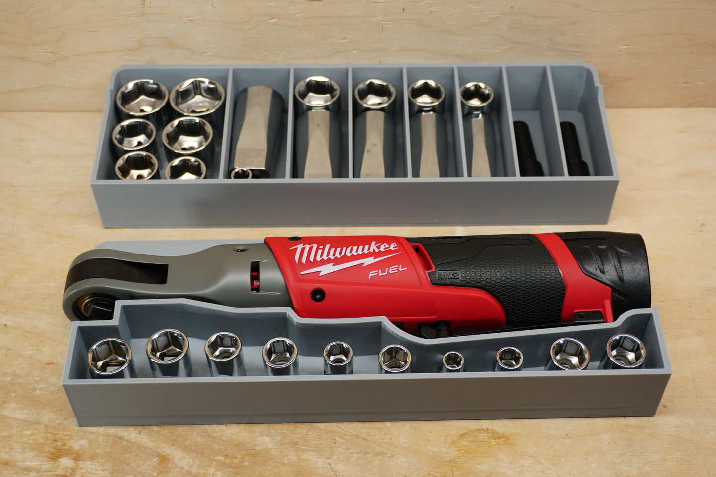 SideCar Inserts for Packout Organizer Boxes by 10-Spot Tools, gray tool organizer with sockets and Milwaukee M12