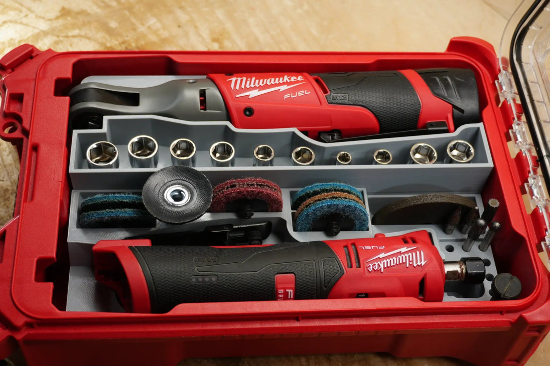 Packout SideCar Insert for M12 FUEL 3/8 in High Speed Ratchet; Milwaukee tool in red Packout case with socket organizer