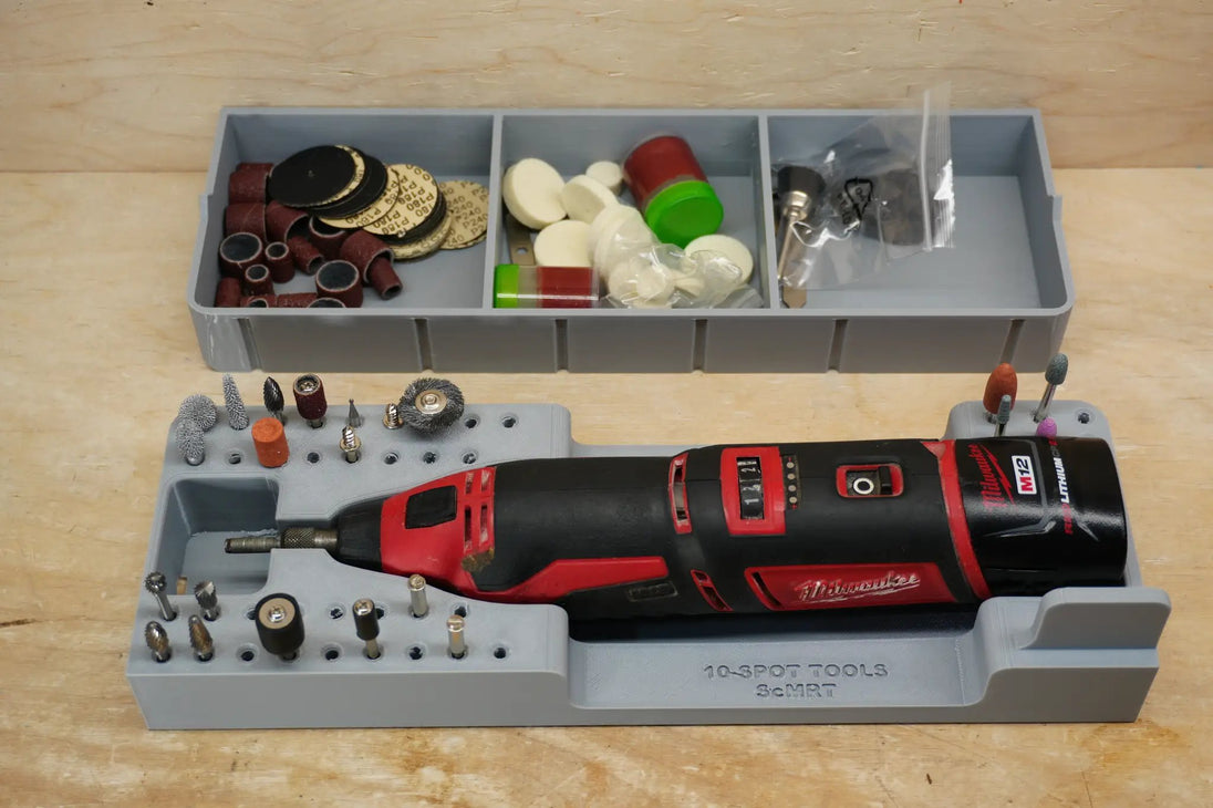 Packout SideCar Insert for M12 Rotary Tool ScMRT by 10-Spot Tools, gray plastic tool box insert with three compartments