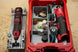 Packout SideCar Insert for M12 Rotary Tool ScMRT; Milwaukee red tool in grey organizer with sanding discs