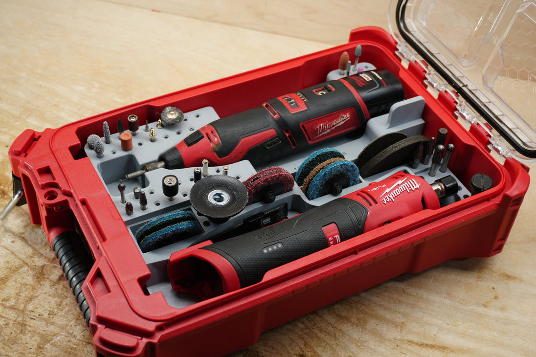 SideCar Inserts for Packout Organizer Boxes by 10-Spot Tools with drill and accessories in a red Packout case