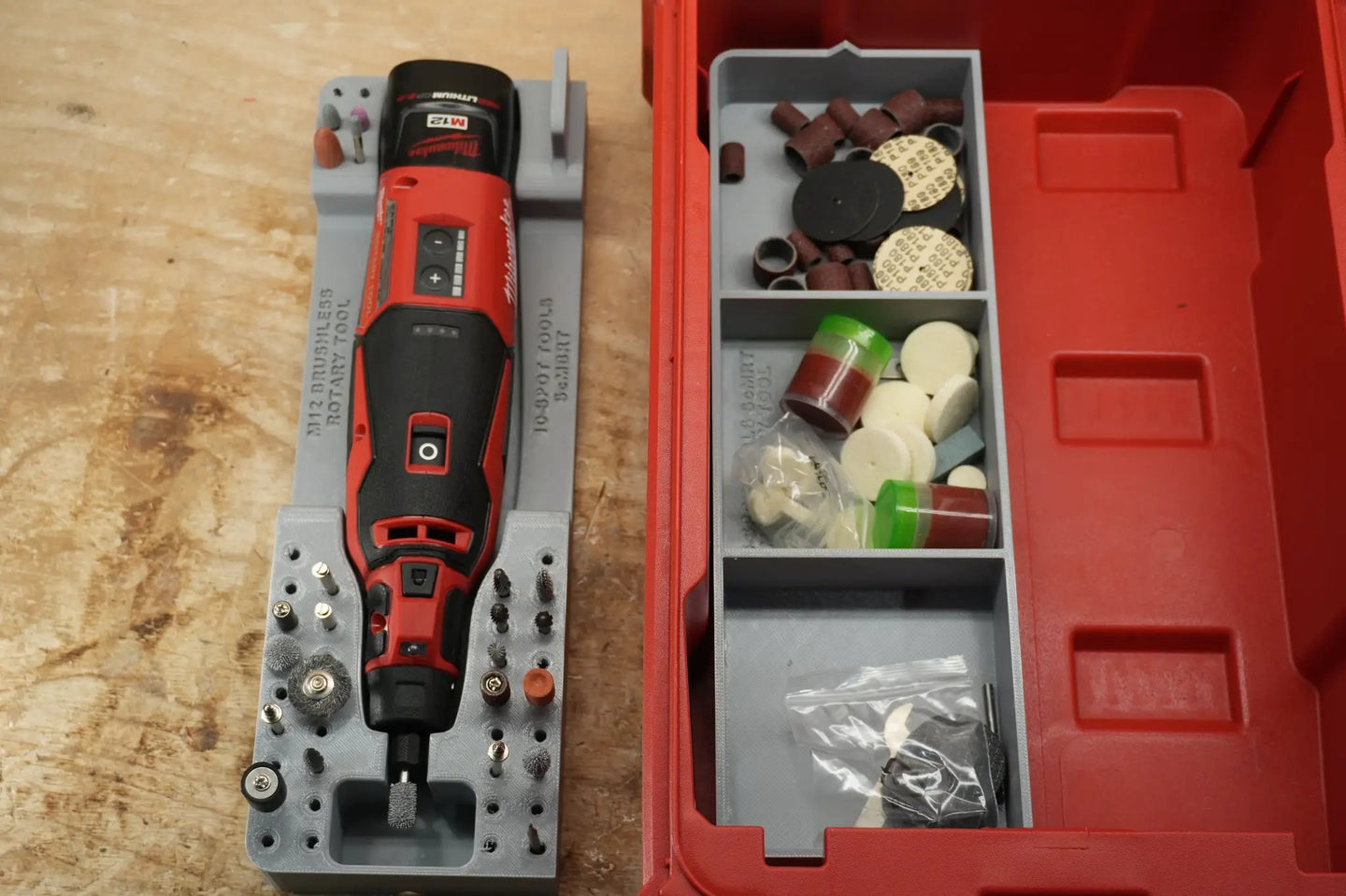 Packout SideCar Insert for M12 Brushless Rotary Tool ScMBRT - Milwaukee tool organizer with disc and accessory compartments