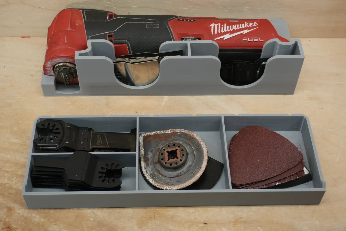 Packout SideCar Insert for M12 FUEL Multi Tool ScMFMT by 10-Spot Tools, gray plastic tool organizer with multiple compartments