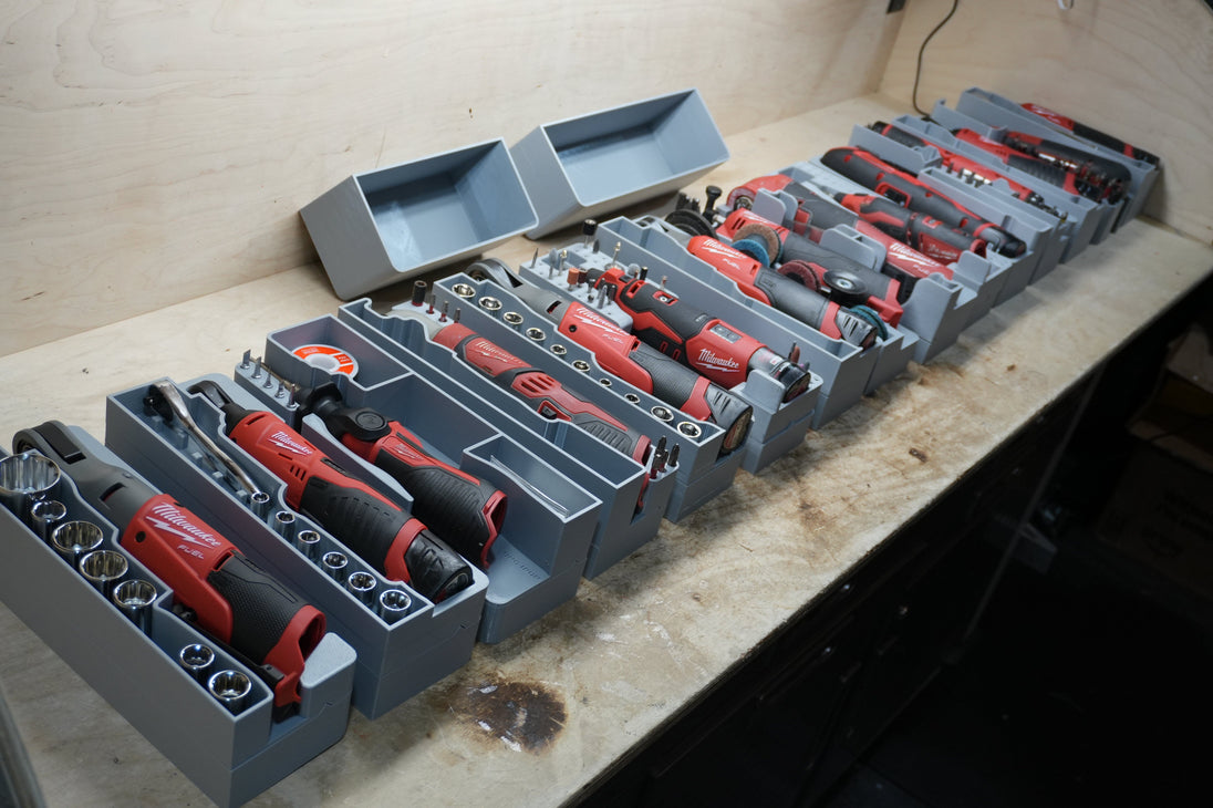 SideCar Inserts for Packout Organizer Boxes – 10-Spot Tools, gray plastic drill and screwdriver tool organizer set
