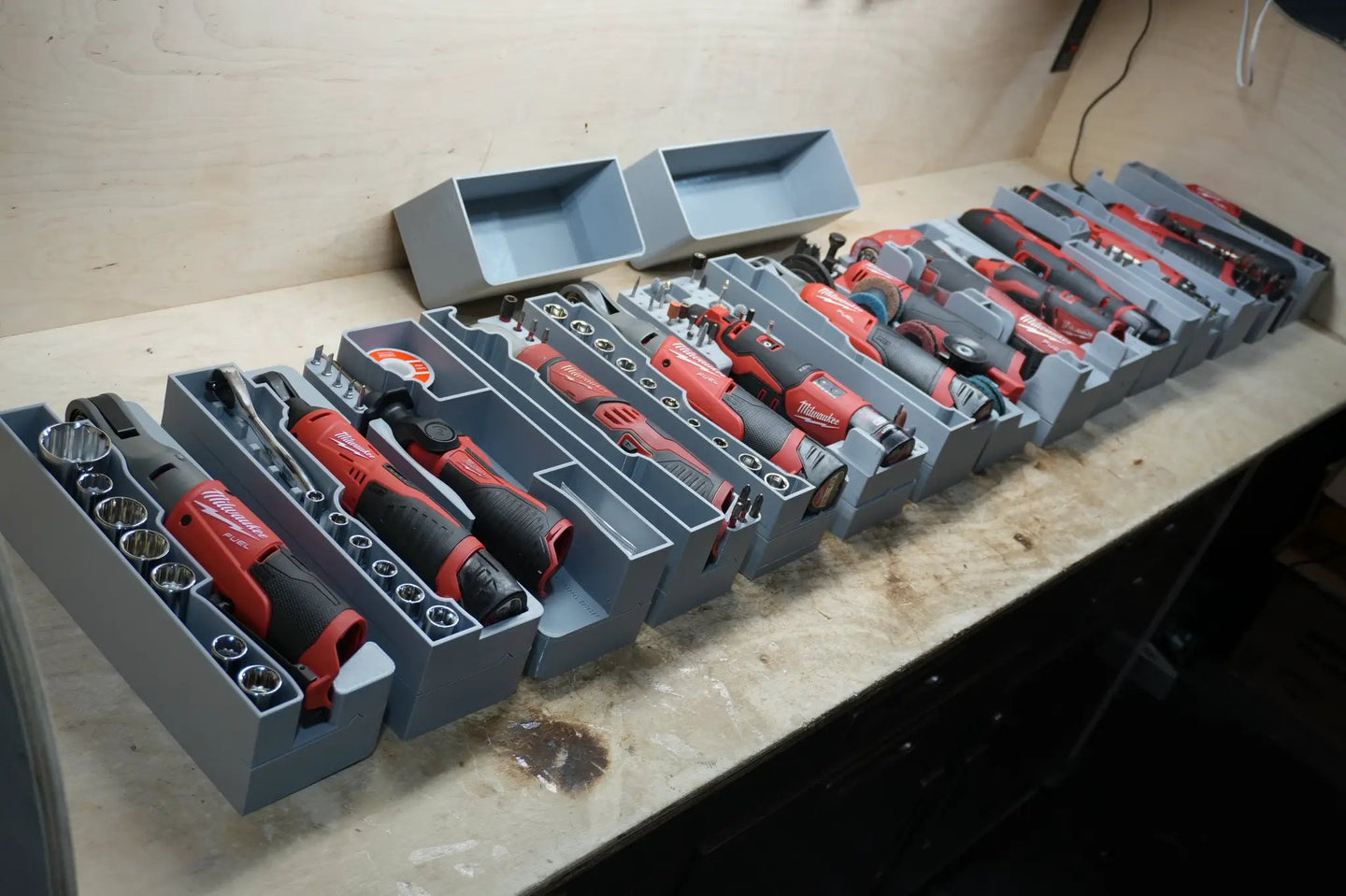 Packout SideCar Insert for M12 FUEL 1/4in High Speed Ratchet - 10-Spot Tools gray tool organizer with Milwaukee tools