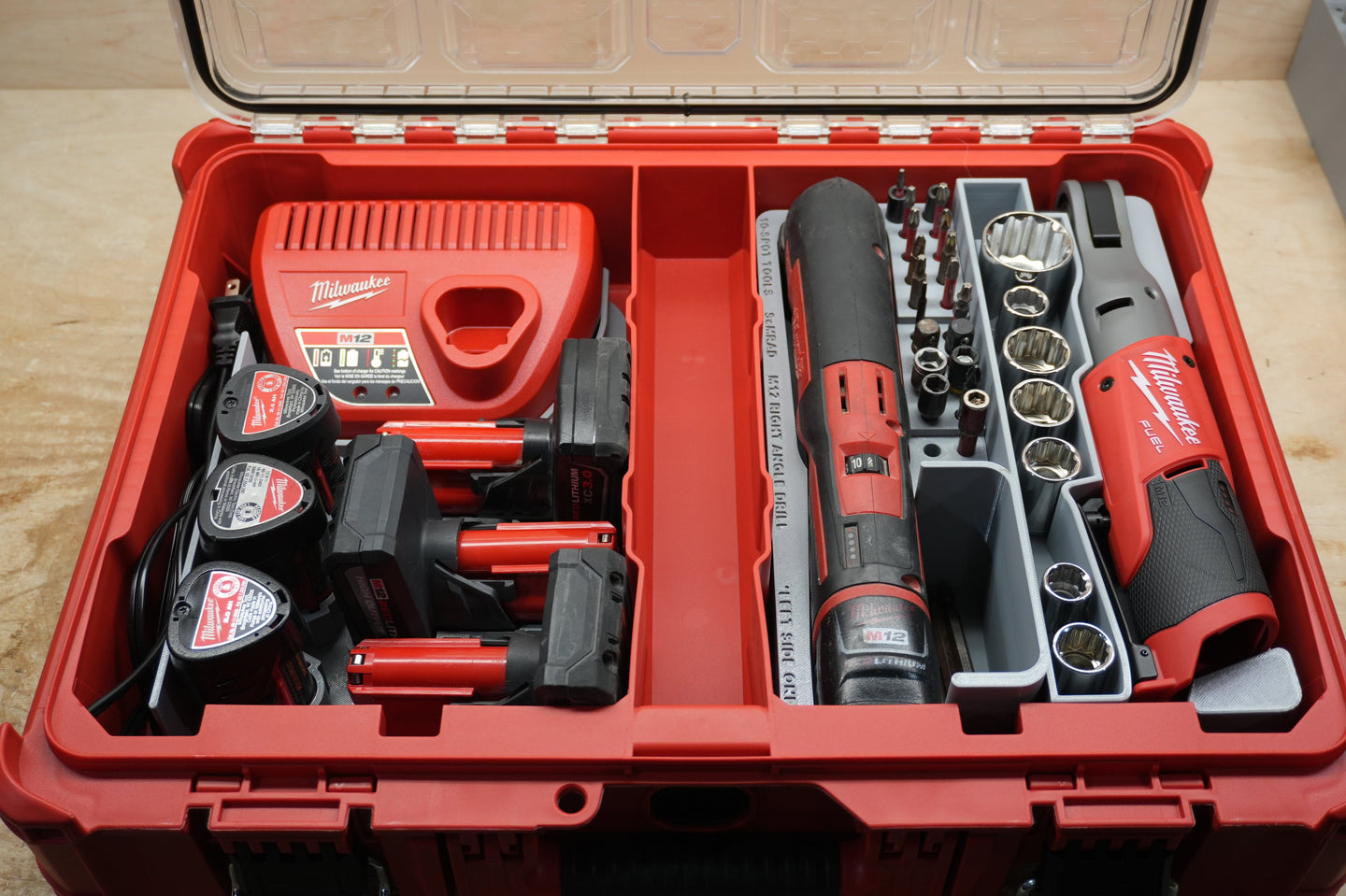Packout SideCar Insert for M12 Right Angle Drill ScMRAD, red tool organizer with Milwaukee M12 drill