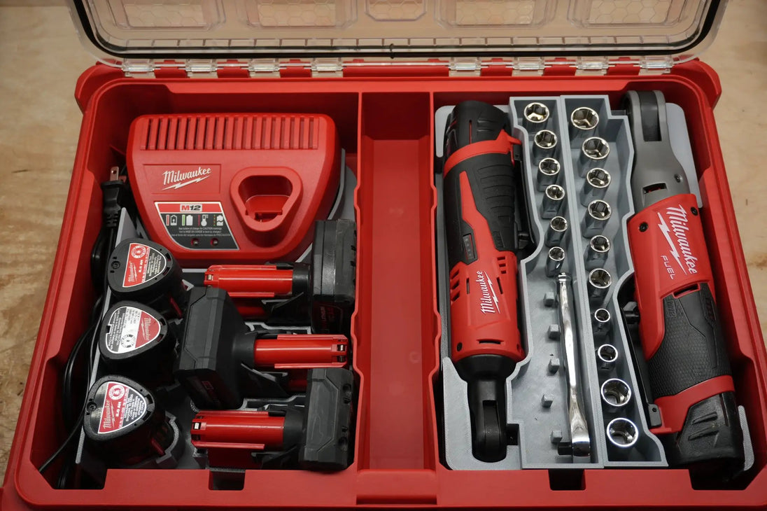 Packout SideCar Insert for M12 1/4 inch Ratchet, Milwaukee Packout tool organizer with gray socket rails