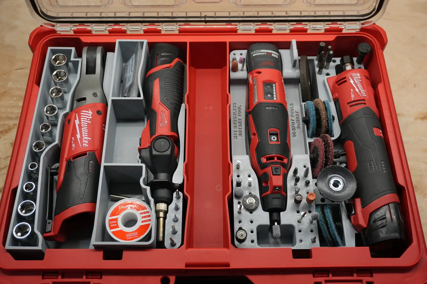 Packout SideCar Insert for M12 FUEL Straight Die Grinder, gray tool box insert with Milwaukee tools