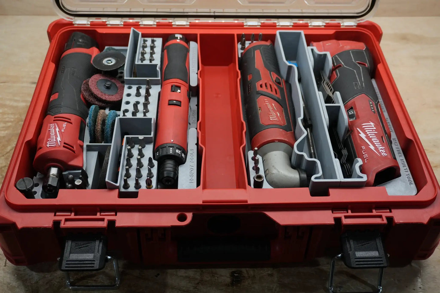 Packout SideCar Insert for M4 Screwdriver 10-Spot Tools, gray tool organizer in Milwaukee Packout case