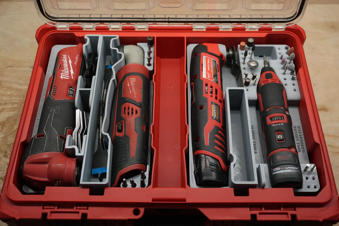 Packout SideCar Insert for M12 Multi Tool ScMMT - red tool organizer with gray dividers in Packout case