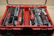 Packout SideCar Insert for M12 Multi Tool (ScMMT) in red Packout case with gray dividers and two Milwaukee M12 drills